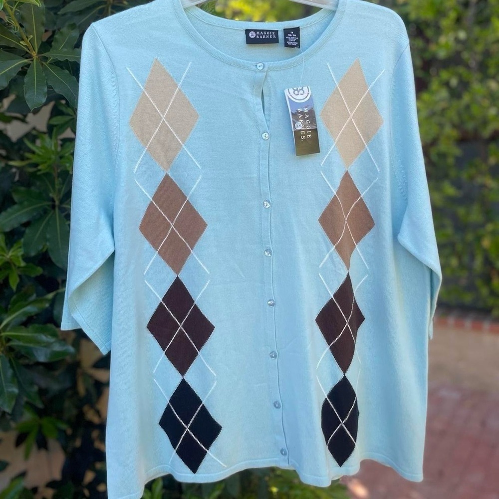NWT Vintage preppy Maggie Barnes argyle cartigan sweater bundle / all size 1X